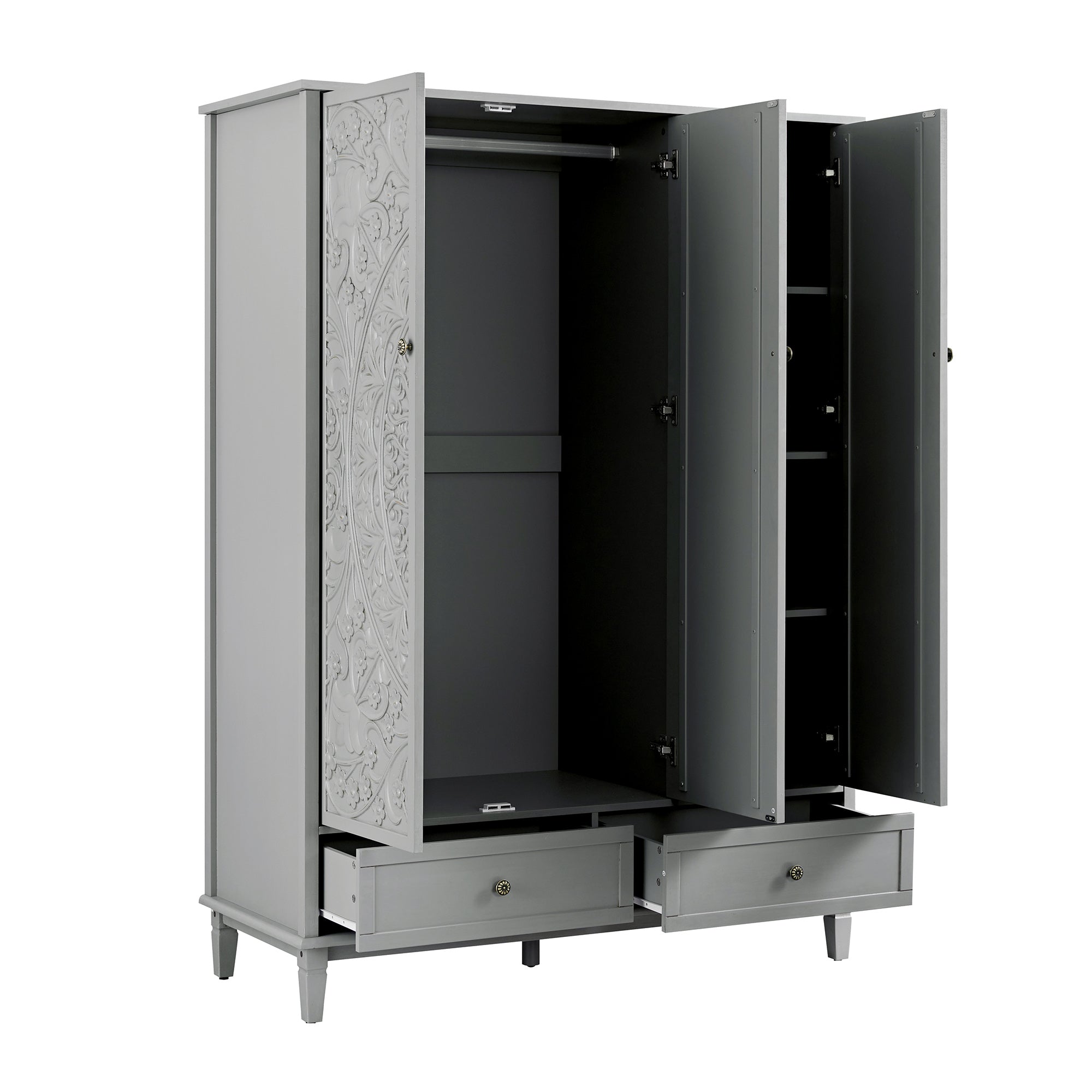 Chantilly Mid Grey Carved Triple Wardrobe