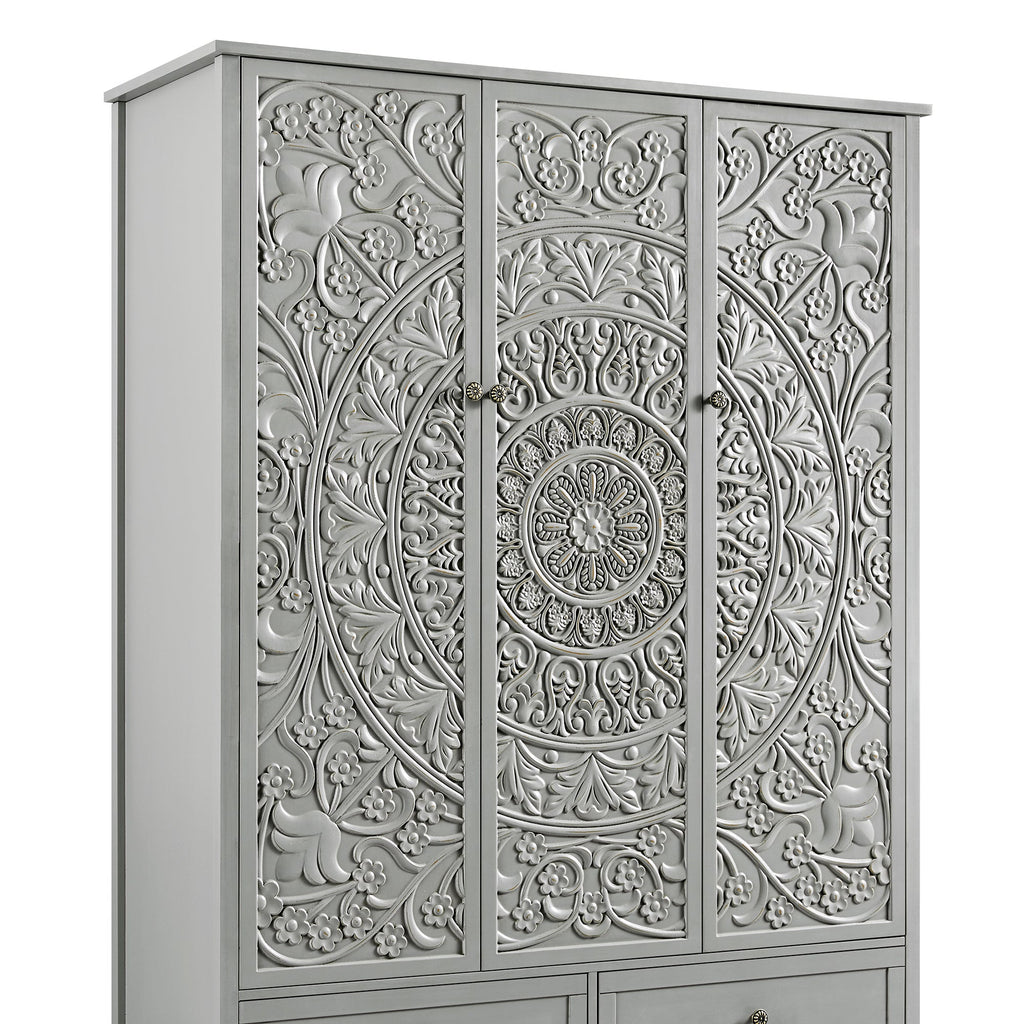 Chantilly Mid Grey Carved Triple Wardrobe