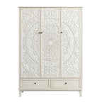 Chantilly Whitewashed Carved Triple Wardrobe