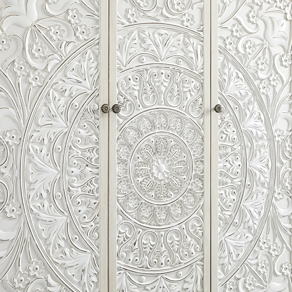 Chantilly Whitewashed Carved Triple Wardrobe