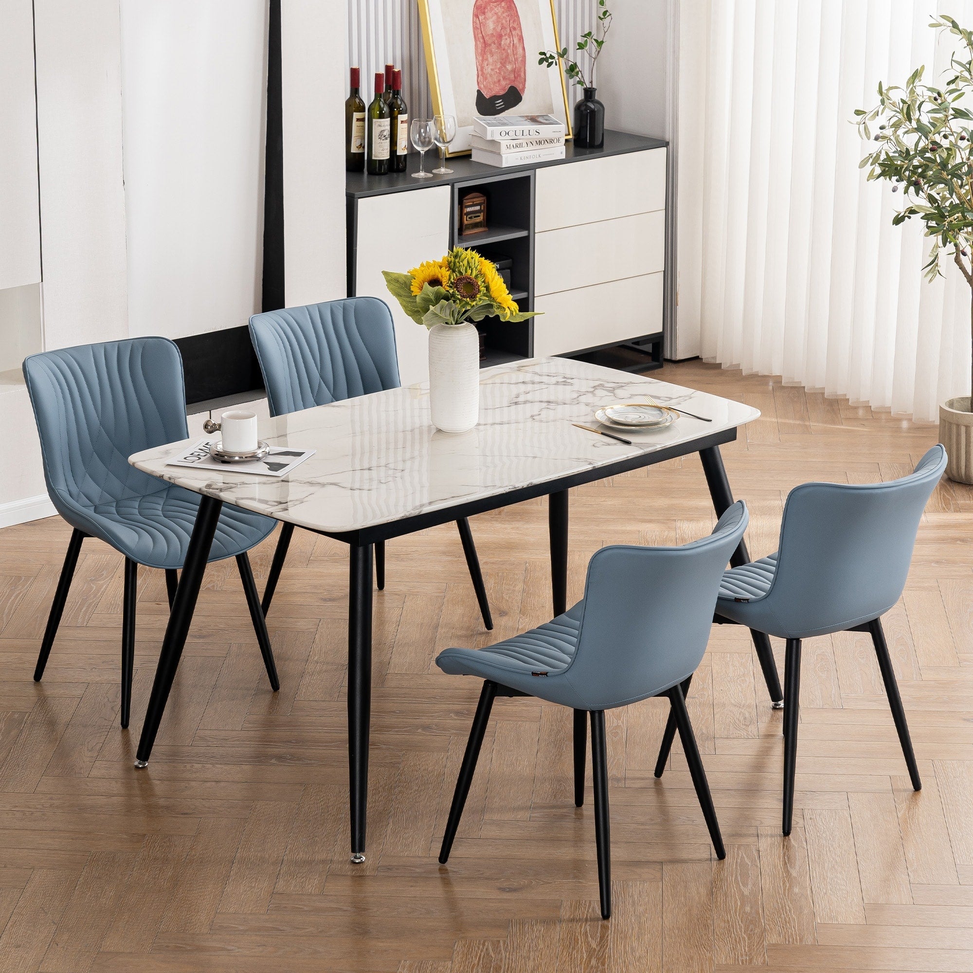 Modern Upholstered Leather Armless Dining Chairs Set of 2