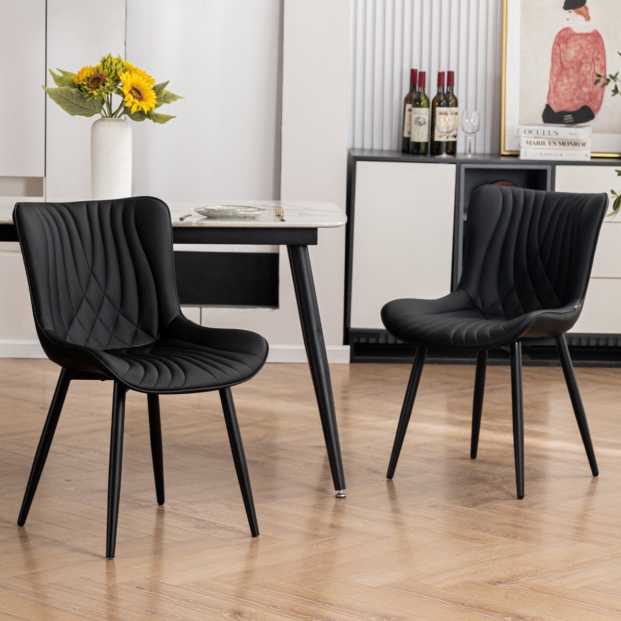 Modern Upholstered Leather Armless Dining Chairs Set of 2