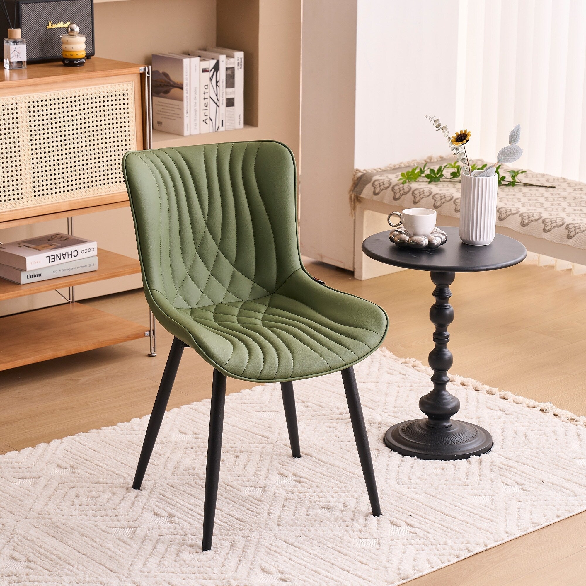 Modern Upholstered Leather Armless Dining Chairs Set of 2