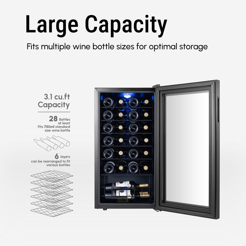 17 Inch 28 Bottle Wine/Beverage Fridge, Stainless Steel Wine Cooler for Home & Commercial Use